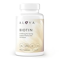 Alaya Naturals - Biotin 10,000mcg, 90 Capsules - Supports Healthy Hair, Skin & Nails