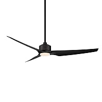 WAC Smart Fans Stella Indoor and Outdoor 3-Blade Ceiling Fan 60in Matte Black with 3000K LED Light Kit and Remote Control works with Alexa and iOS or Android App