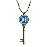 Blue Talavera Flower Decorative Ilustration Key Necklace Pendant Tray Embellished Chain