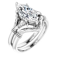 10K Solid White Gold Handmade Engagement Ring 1.50 CT Marquise Cut Moissanite Diamond Solitaire Wedding/Bridal Ring Set for Women/Her, Awesome Ring Gift for Woman