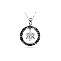 1.01 Cts Black & White Diamond Circle Star Pendant in 14K White Gold - Valentine's Day Sale