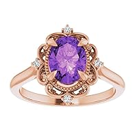 Vintage 1 CT Oval Cut Ring 925 Sterling Silver /10K/ 14K/ 18K Solid Rose Gold Ring, Antique Natural Amethyst Engagement Ring, Victorian Purple Amethyst Diamond Ring Perfact for Gift