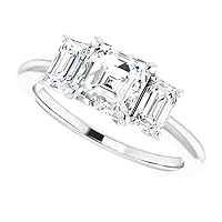 1.00 CT Asscher Colorless Moissanite Engagement Ring, Wedding Bridal Ring Set, Eternity Sterling Silver Solid Diamond Solitaire 4-Prong Anniversary Promise Ring for Her