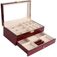 Watch Box 2 Layers 6 Slots Wooden Jewellery Watches Display Lockable Glass Lid Storage Box With Jewelry Drawer Red Watch Organizer Collection
