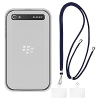 BlackBerry Classic Case + Universal Mobile Phone Lanyards, Neck/Crossbody Soft Strap Silicone TPU Cover Bumper Shell for BlackBerry Q20 (3.5”)