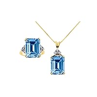 Rylos Women's Yellow Gold Plated Silver Emerald Cut Gemstone & Genuine Diamond Ring & Necklace. Rectangular 16X12MM Birthstone. Perfectly Matching Friendship Jewelry. Sizes 5-13.