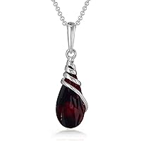 Cherry Amber Sterling Silver Teardrop Pendant Necklace 18 Inches