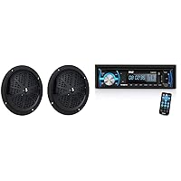 5.25 Inch Dual Marine Speakers 2 Way Waterproof and Weather Resistant Outdoor Audio Stereo Sound System 1 Pair PLMR51B (Black) & Marine Bluetooth Stereo Radio (Black)