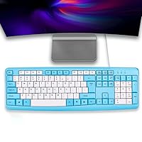 Guiheng Wired Keyboard - Full-Sized, Keyboard with Numeric Keypad - Silent-Touch Chiclet Keyboard(White+Blue)