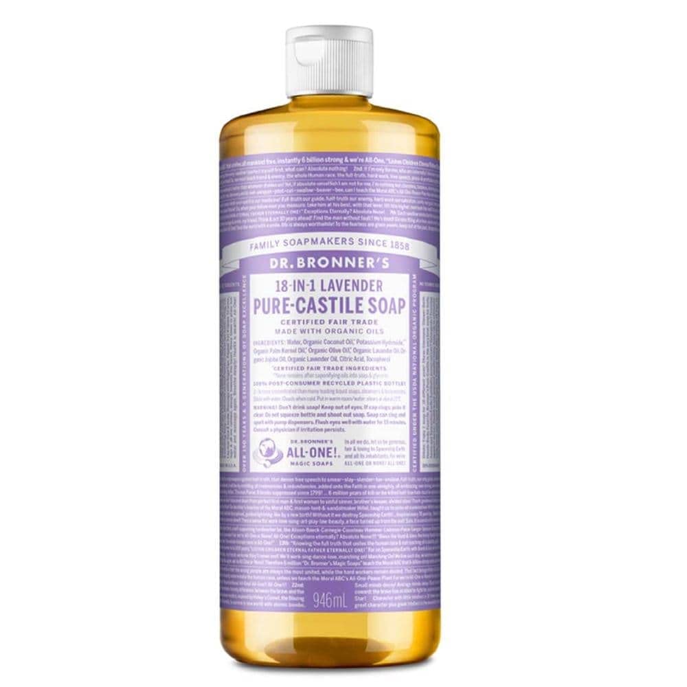 Dr. Bronner’s - Pure-Castile Liquid Soap (Lavender, 32 Ounce) - Made with Organic Oils, 18-in-1 Uses: Face, Body, Hair, Laundry, Pets and Dishes, Concentrated, Vegan, Non-GMO