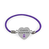 Fundraising For A Cause | Crohn's Disease Awareness Heart Stretch Bracelet - Purple Ribbon Stretch Wristband for Crohn's Disease Awareness (1 Bracelet - Retail)