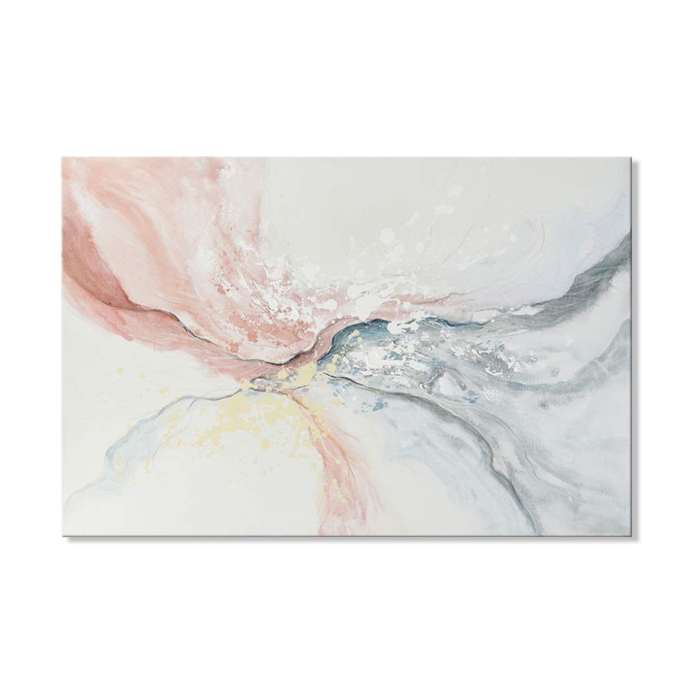 7CANVAS Hand-Painted Modern Abstract Oil Painting Wall Decor Water Flow Shape Contemporary Pink Gray Wall Art for Living Room Bedroom Wrapped Easy ...