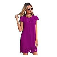 TINMIIR Women's Summer Dresses Puff Sleeve Edge Laser Cut Tunic Dress (Color : Red Violet, Size : Large)