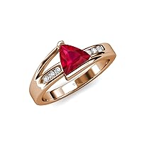 Trillion Cut Lab Created Ruby & Diamond 1 1/3 ctw Women Engagement Ring 10K Gold