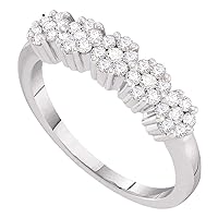 TheDiamond Deal14kt White Gold Womens Round Diamond Five Flower Cluster Ring 1/4 Cttw