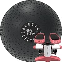 Nordic Lifting Slam Ball 15 lb Bundle with Mini Stepper - Pink