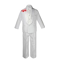 Formal Boy White Suit Shawl Lapel Satin Tuxedo Kid Teen Free Red Bow Tie (10)