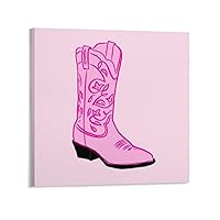 Women's Room Aesthetics Poster Pink Wind Cowboy Boots Women's Cowboy Poster Canvas Art Poster And Wall Art Picture Print Modern Family Bedroom Decor 24x24inch(60x60cm) Frame-style