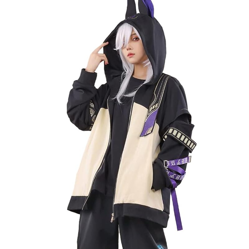 Raiden Shogun Anime Genshin Impact Unisex Black/white Zipper Jacket Hooded  Coat | eBay