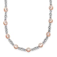 4.5mm Cheryl M 925 Sterling Silver Rhodium Plated and Rose Gold Plated Accent Brilliant cut CZ Bezel 42 Station Necklace 24 Inch Jewelry for Women