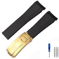 Rubber Silicone Watchband 20mm 21mm for Rolex Submariner Daytona Deepsea Oysterflex Rolex-Strap Watches Band GMT Bracelet Watch (Color : 10mm Gold Clasp, Size : 21mm)