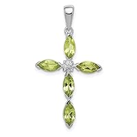 925 Sterling Silver Polished Prong set Open back Rhodium Peridot and Diamond Religious Faith Cross Pendant Necklace Measures 30x17mm Wide Jewelry for Women