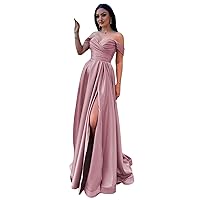 Satin Prom Dresses with Split Off The Shoulder Sweetheart A Line Long Evening Party Dress for Women 2023