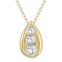 1/4 Carat TW - 1/2 Carat TW Three Stone Diamond Tear Drop Pendant Available in 14K White Gold and 14K Yellow Gold