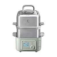 G563-A501 Electric Food Steamer for Cooking, 2 Tire Stainless Steel Steamer with Slow Cook Mode, 1500W, 10-Quart, Green