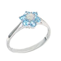 925 Sterling Silver Real Genuine Opal and Blue Topaz Womens Cluster Anniversary Ring