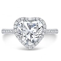 Siyaa Gems 3 CT Heart Diamond Moissanite Engagement Rings Wedding Ring Eternity Band Vintage Solitaire Halo Hidden Prong Silver Jewelry Anniversary Promise Ring Gift