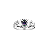 Rylos Men's Rings Classic 7X5MM Oval Gemstone & Sparkling Diamond Ring - Color Stone Birthstone Rings for Men, Sterling Silver Ring in Sizes 8-13. Unique Mens Jewlery