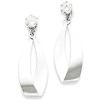 14k White Gold Polished Oval Dangle with CZ Stud Earring Jackets