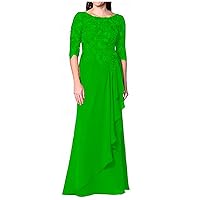 Plus Size Chiffon Mother of The Bride Dress Lace Appliqued Pleated Women Dress for Prom Evening Gowns
