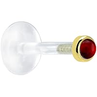 Body Candy Solid 14k Yellow Gold 2mm Genuine Ruby Bioplast Push in Labret 16 Gauge 5/16