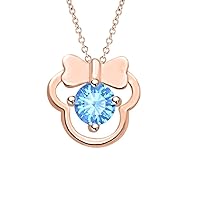 Shimmering Minnie Mouse Pendant Necklace in in Round Gemstone 14k Rose Gold Over Sterling Silver For Girl's