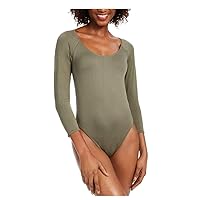 Womens Scoop Neck 3/4 Sleeves Bodysuit Green L