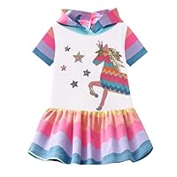 VIKITA Girls Summer Casual Dresses Short Sleeve Rainbow Hoodie White School Clothes Outfits Birthday Gifts for 2-12 Years
