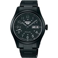 Seiko SRPJ09 5 Sports Field Street Style Automatic Mechanical Wristwatch, Limited Distribution Model, Men's, Made in Japan, Full Black, Bracelet Type