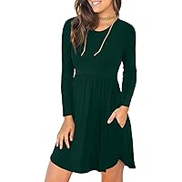 LONGYUAN Womens Long Sleeve Dresses Casual Loose Fit Swing Dress Hide Belly with Pockets