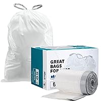 Plasticplace Custom Fit Trash Bags, Compatible with simplehuman Code M (50 Count) White Drawstring Garbage Liners 12 Gallon / 45 Liters, 21