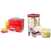 Nostalgia Extra Large Diner-Style Steamer 20 Hot Dogs and 6 Bun Capacity & Vintage Table-Top Popcorn Maker, 12 Cups, Hot Air Popcorn Machine with Measuring Cap, Oil Free, White and Red