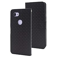 Plata Google Pixel 3a Case Notebook Type Checkered Pattern Japanese Pattern Leather Cover Notebook Type Case Check Block [Black]