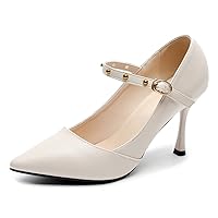 Women Classy Pointed Toe Pumps Shoes Mary Jane Studded Straps Formal Office Pumps High Heels