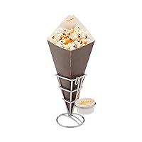 Restaurantware Conetek 10-Inch Eco-Friendly Black Finger Food Cones with Built-in Condiment Dipping Pocket: Perfect for Appetizers - Food-Safe Paper Cone - Disposable and Recyclable - 100-CT