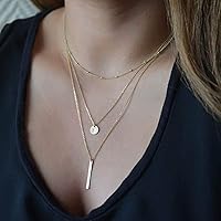 DoubleNine Multilayer Necklace Gold Bar Pendant Simple Sequins Geometric Necklace Layered for Women