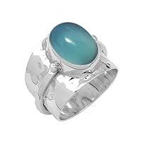 Fine Sterling Silver Ring For Womens Natural Aqua Chalcedony Ring Sterling Silver Statement Ring Oval Gemstone Ring Handmade Ring for Women 10x14 MM Oval Gemstone Costume Silver Jewelry for Gift