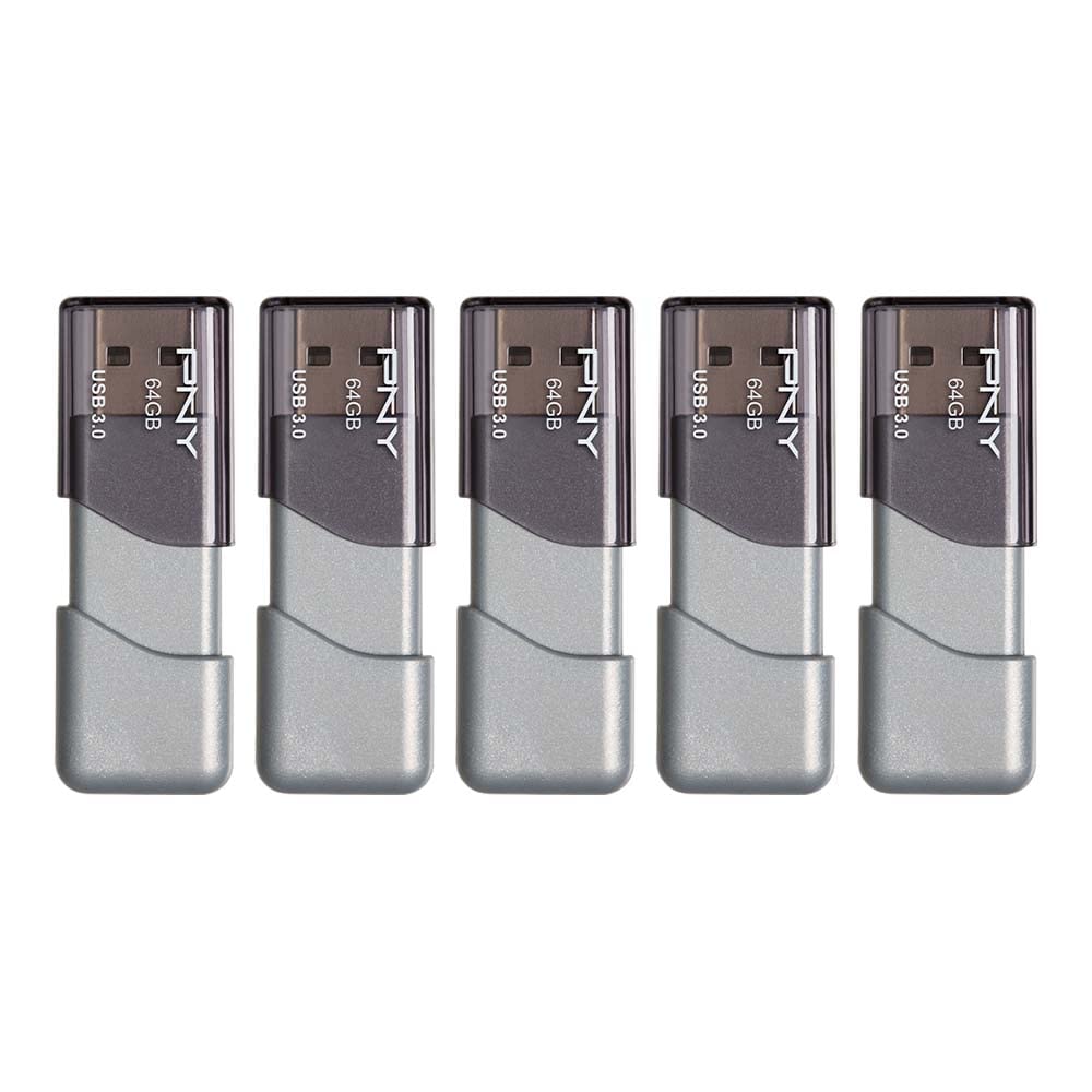 PNY 64GB Turbo Attaché 3 USB 3.0 Flash Drive 5-Pack, Silver