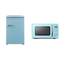 Galanz GLR25MBER10 Retro Compact Refrigerator, Mini Fridge with Single Doors, Adjustable Mechanical Thermostat & GLCMKZ09BER09 Retro Countertop Microwave Oven with Auto Cook & Reheat, Defrost