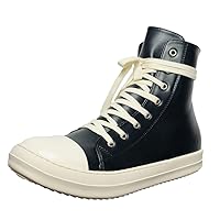owen seak Men Women's High-TOP Sneakers Platform Casual Walking Shoes Lace Up Zip Canvas PU Leather Black Boots